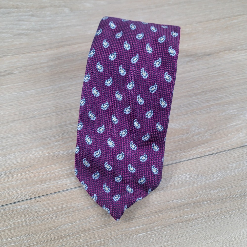 Breuer Mens Burgundy Blue Paisley Silk Necktie Classic Italian Woven Tie 3.5"